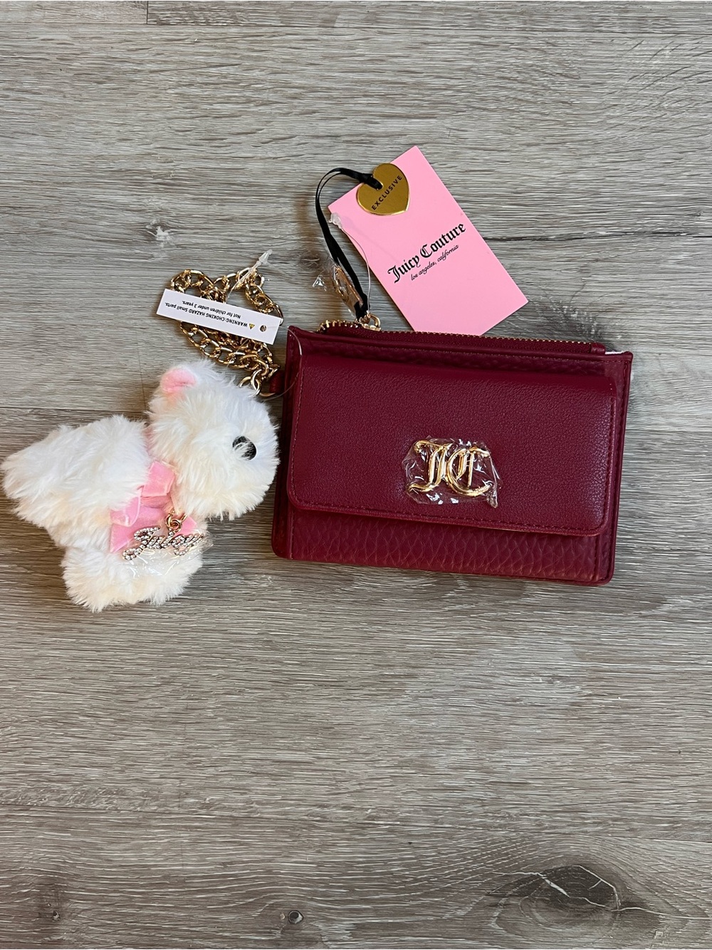 Juicy Couture Burgundy Wallet with Plush Dog Charm
